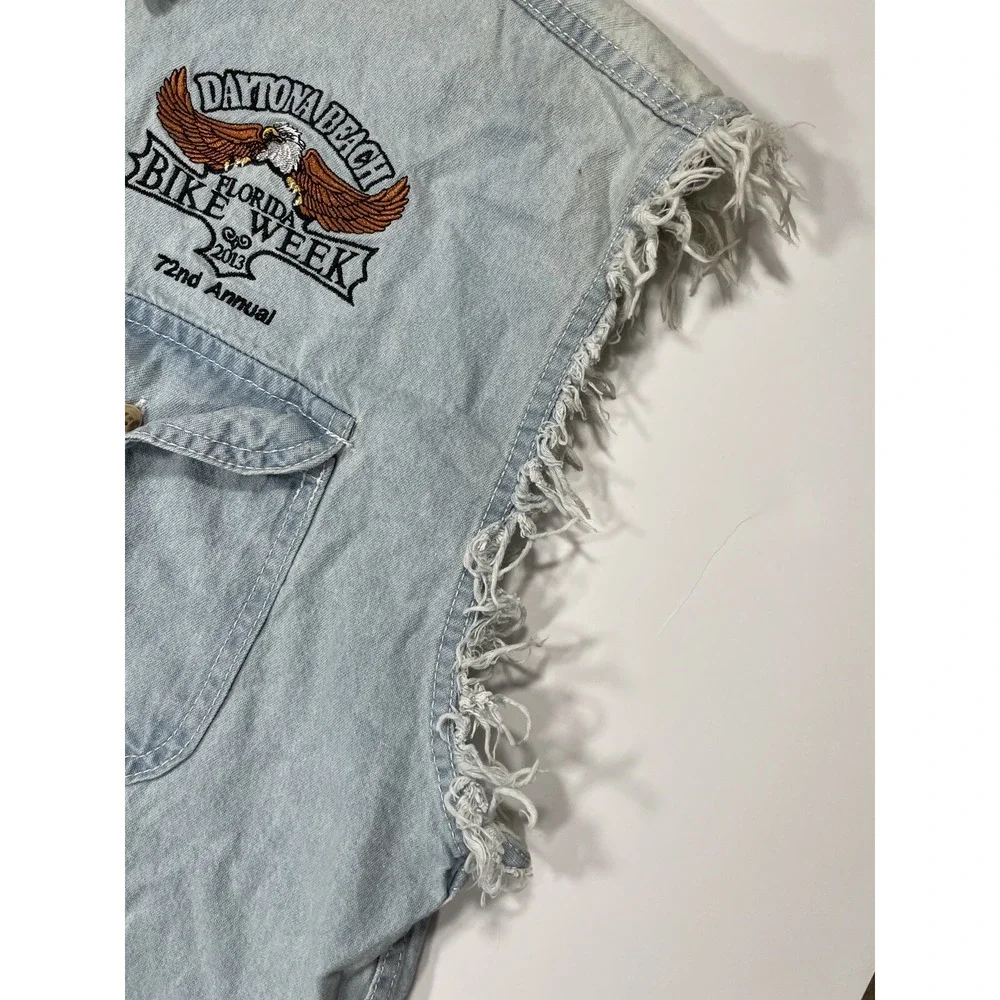 Bikerwear USA Vest Mens 2XL Blue Daytona Beach Bike Week 2013 Denim Sleeveless